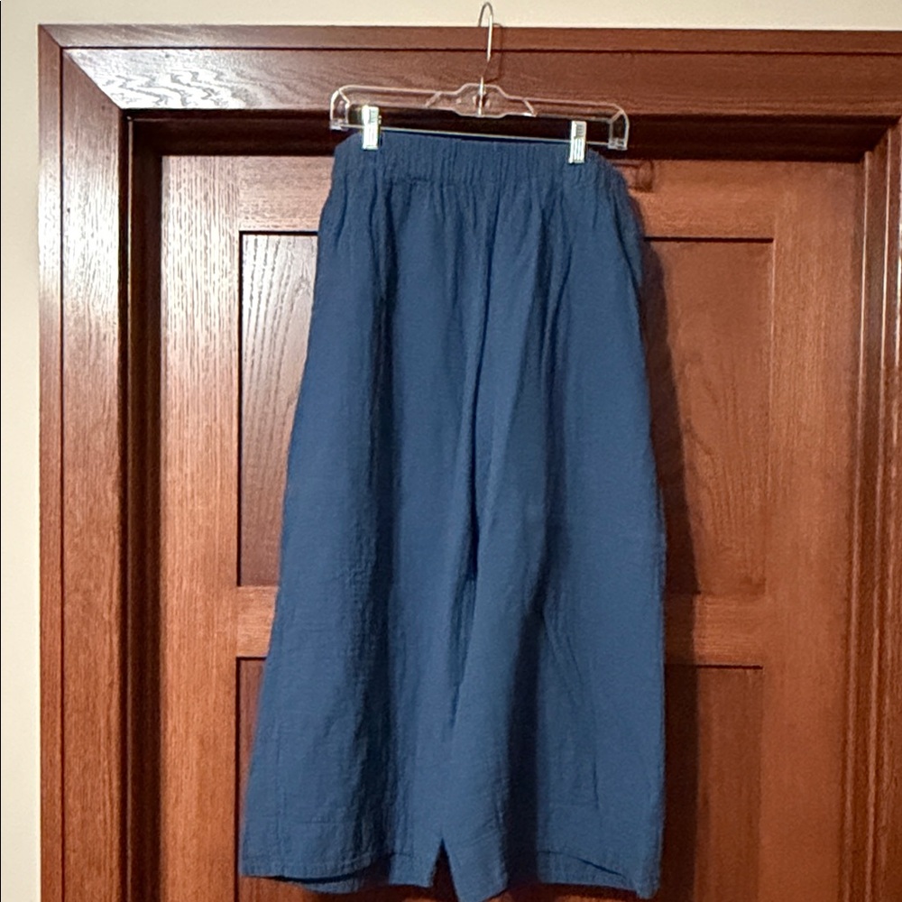 Womens Gauze Elastic-Waist Wide-Leg Pants - Navy Blue